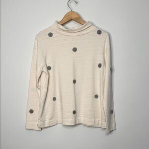 Loft Cream Cotton Mock-Neck Sweater with Gray Textured Polka Dots Size Large